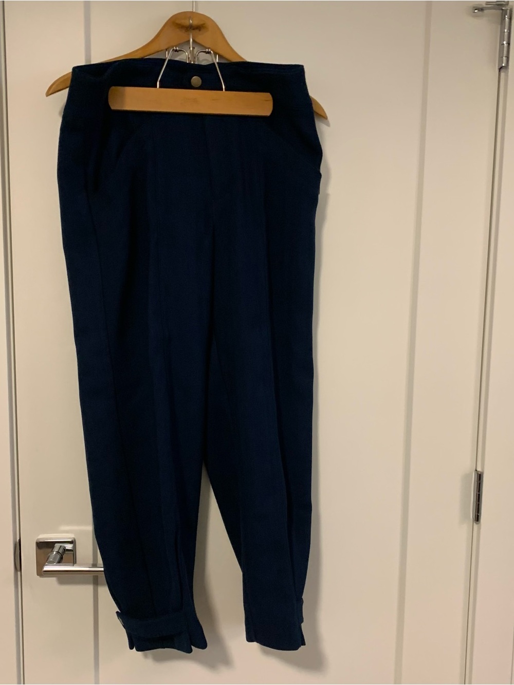 Anthropologie Navy High-Waist Tapered Pants